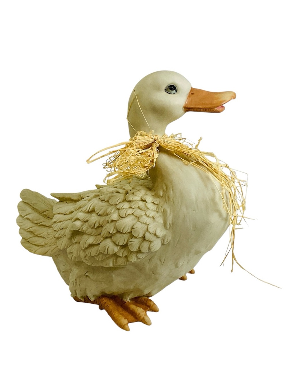 🍄 Decorative Cream Ceramic Duck Figurine with Raffia Bow